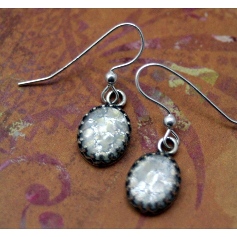 Star White Fire Opal‎ Sterling Silver Earrings Enchanting Mystical Harlequin